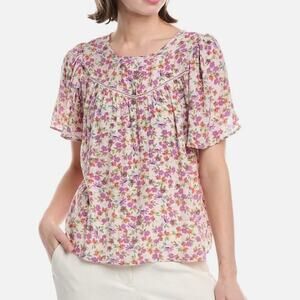 NEW Nanette Lepore Purple Floral Ruffle Sleeve Top Sz L Cottagecore Romantic